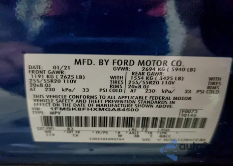 2021 Ford Explorer Limited from USA, damaged, VIN 1FMSK8FHXMGA84500